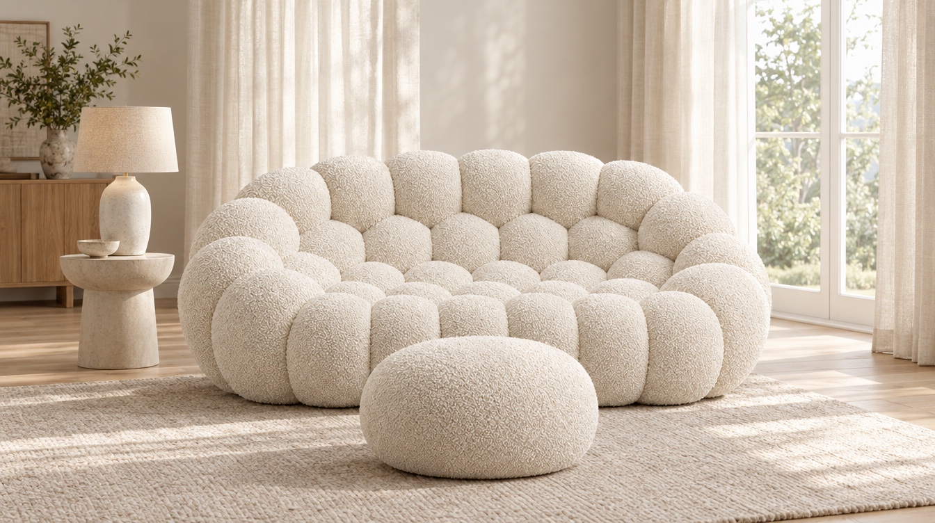 Canapé-bulle et son pouf Galet assorti